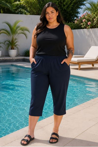 Picture of PLUS SIZE NAVY CAPRI WITH  BUTTONS.